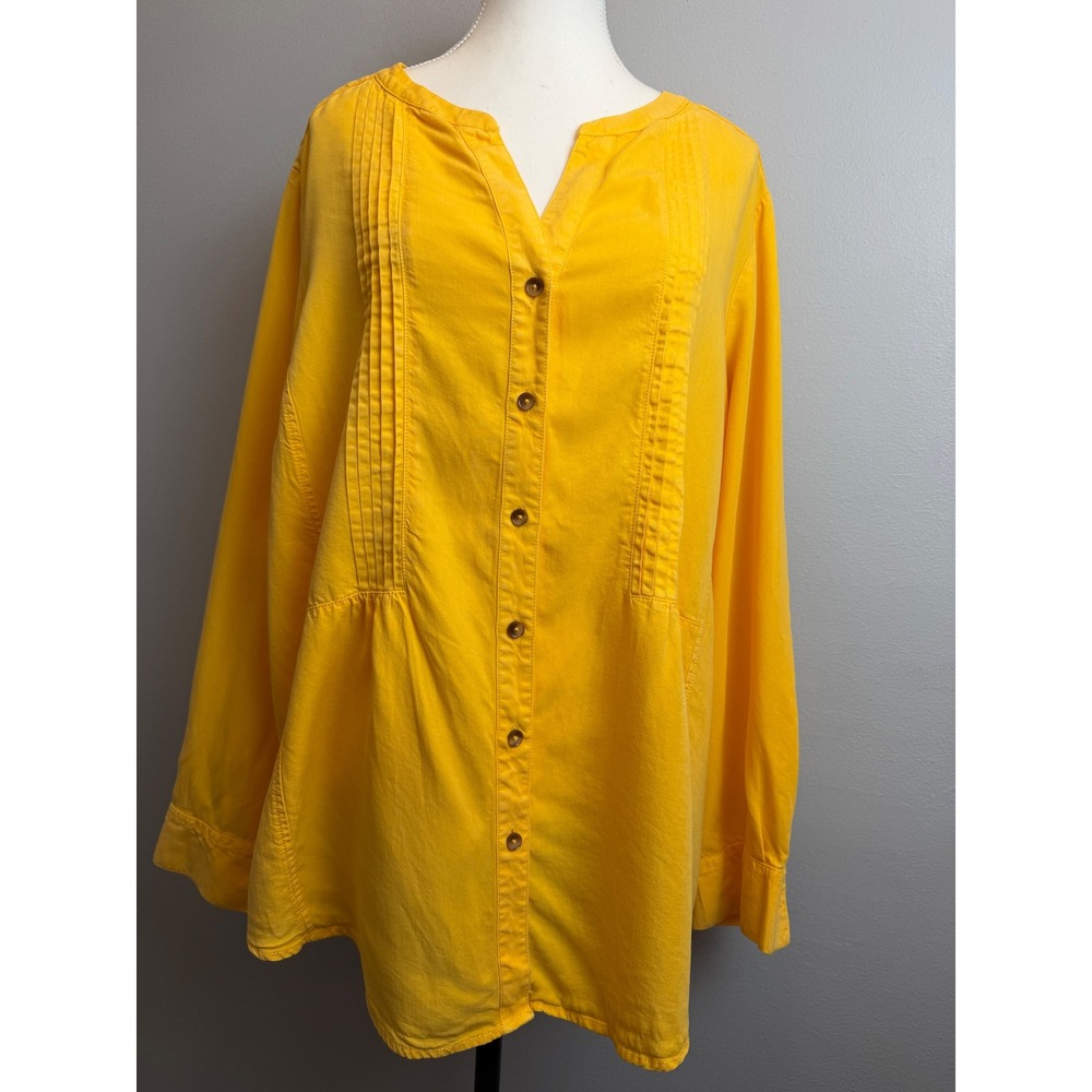 Foxcroft NYC Yellow Pintuck Tunic Shirt 20W Relaxed Button Front Lagenlook